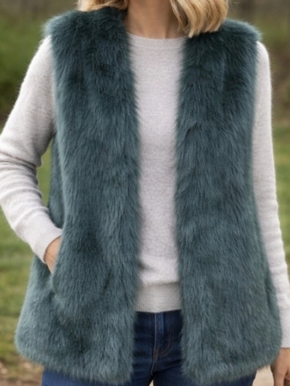 Laundry by Design Teal Faux Fur Vest | Cozy Layering Piece | Size L